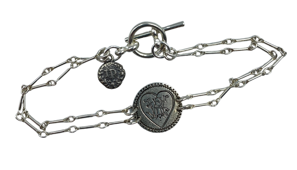 Antique Sterling Silver 1858 Seated Liberty Coin Love Token Bracelet