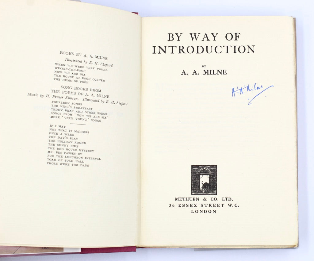By Way of Introduction, Signed by A.A. Milne, Circa 1929